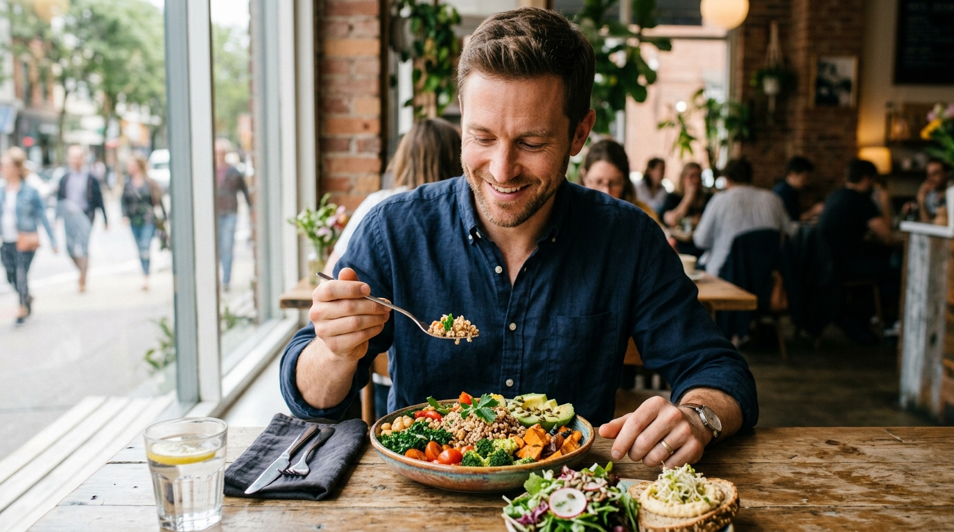 Zdravý oběd s zeleninou a celozrnnými potravinami